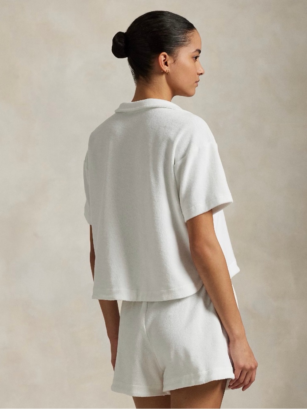 Ralph Lauren White Terry Cropped Polo Top & Shorts Set - Picture 3 of 12